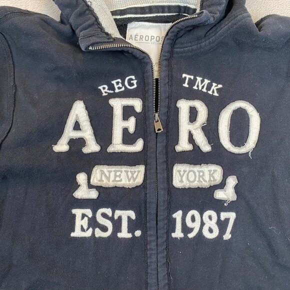 Aeropostale Mens Hoodie Sweatshirt Size XL Embroidered Full Zip Navy Blue - Picture 10 of 13